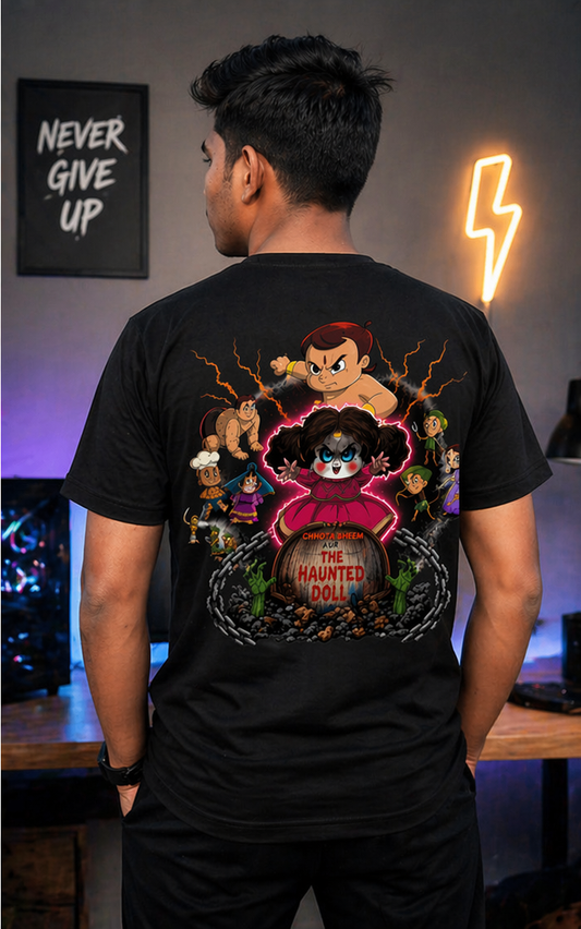 The Haunted Doll Zombie Singham T-Shirt for Boys | Scary Cartoon Horror Kids Tee | Trendy Black Graphic T-Shirt